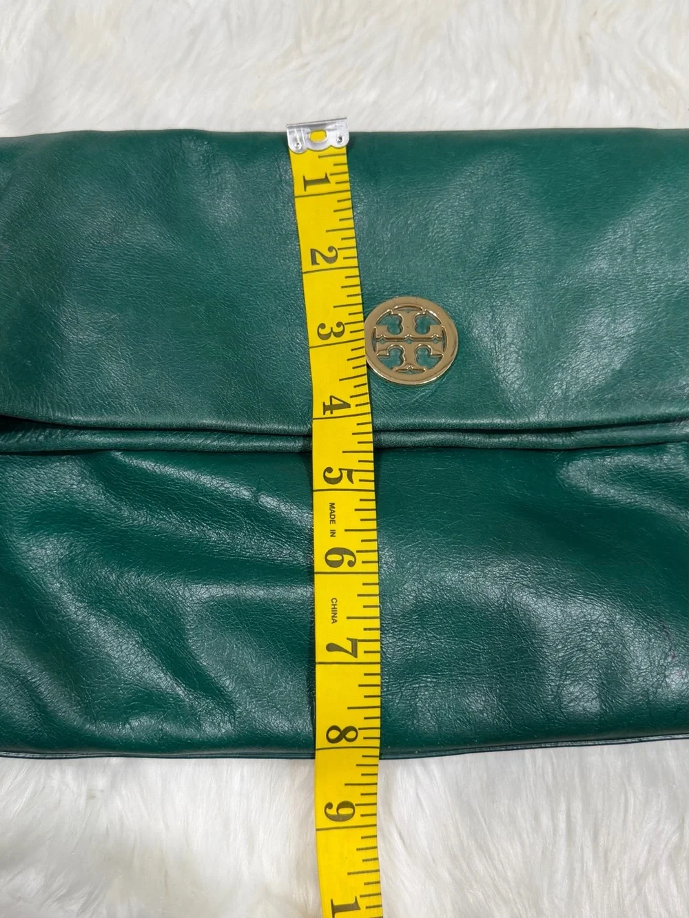 Tory Burch Emerald Green Leather Fold-Over Crossbody with Logo